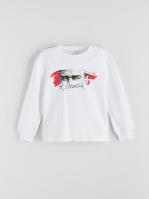 Lc Waikiki Yeni Sezon Bisiklet Yaka Baskılı Uzun Kollu Erkek Bebek Tişört