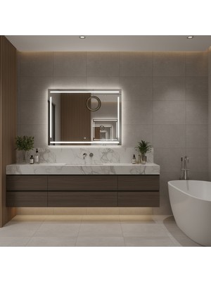 Aypars Atölye Linea Geometrik LED Işıklı Dikdörtgen Ayna – Modern Lüks Banyo ve Duvar Aynası