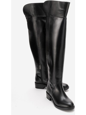 Luvi PETYA Siyah Hakiki Deri Dizüstü Kadın Çizme