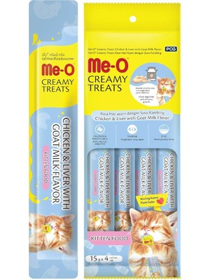 Braventa Collection Me-O Creamy Kitten Yavru Kedi Tavuk Ciğer Keçi Sütlü, 15 gr x 4