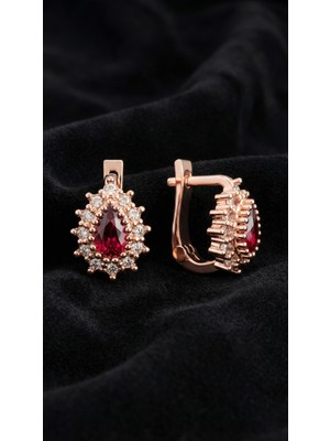 Roza Silver 925 Ayar Gümüş Yakut Taşlı Rose Damla Çocuk Küpesi