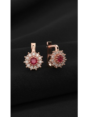 Roza Silver 925 Ayar Gümüş Yakut Taşlı Rose Yuvarlak Çocuk Küpesi