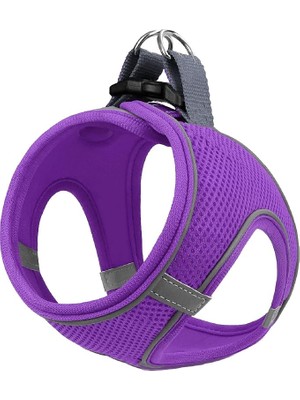 Braventa Collection Air Mesh Kedi Köpek Göğüs Tasması Çift Reflektörlü, Terletmeyen Tasma (Mor, L)