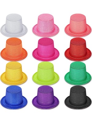 Senson Karışık Renk Simli Silindir Parti Şapkaları (12 Adet) - Lisinya
