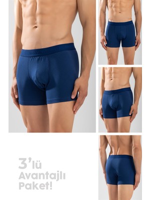 Baykar Erkek Compact Pamuklu Düz Boxer 3'lü Paket Lacivert