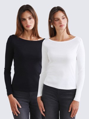 Soulife Kayık Yaka Kadın Tişört 2'li