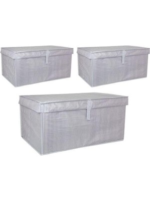Braventa Collection Mayaglory 3 Adet - Kapaklı Çok Amaçlı Çamaşır-Saklama-Düzenleme Vb Hurç, 60X40X30 - Mega - Gri