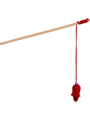 Braventa Collection X-Perk Ahşap Saplı Oyuncaklı Zilli Fare Örme Kedi Oltası Oyuncak