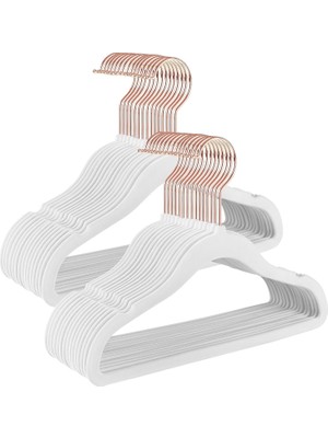 Braventa Collection Kadife Elbise Askısı, 30NANLU Set, Askılar, Kaymaz, Omuz Bölgesinde Çentikler, Pantolon Köprüsü, 360