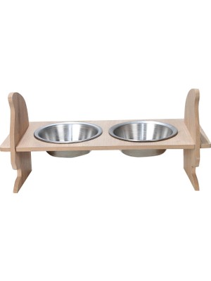 Braventa Collection Kedi Kafalı Ahşap 2 Li Mama Kabı Kedi ve Köpekler Için Mama Kapları 1 Adet