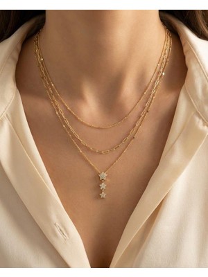 Style Of Carmen 14K Altın Kaplama Tasarım Üçlü Yıldız Kolye