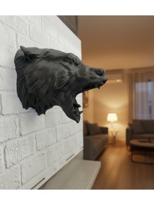 3D Siyah Ayı Başı Duvar Süsü Özel Tasarım Dekoratif Heykel 25X19 cm