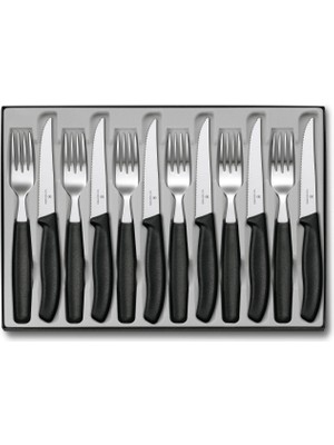 Braventa Collection Sofra Çatal Bıçak Seti ile Biftek Bıçağı, Plastik, Siyah, 40 x 25 x 3 Cm, 12-Birim