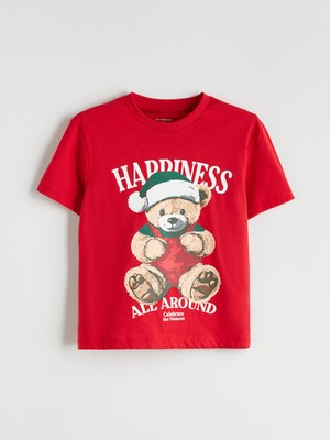 Lc Waikiki Yeni Sezon Bisiklet Yaka Ayı Teddy Baskılı Erkek Çocuk Tişört