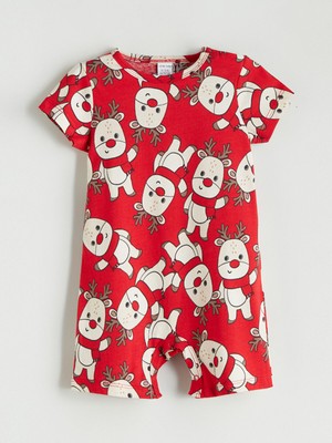 Lc Waikiki Yeni Sezon Bisiklet Yaka Kısa Kollu Desenli Erkek Bebek Tulum