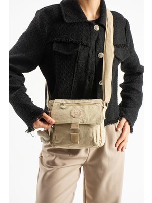 571 Collections Ultra Hafif Su Geçirmez Çapraz Askılı Omuz Çantası Krem MODEL:(571-6S)