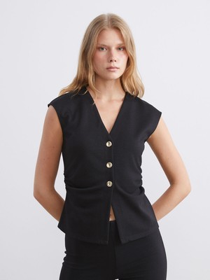 Lc Waikiki Yeni Sezon V Yaka Büzgülü Kadın Klasik Yelek