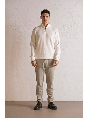 gmg firenze Dik Yaka Petek Jakarlı Fermuarlı Erkek Kazak