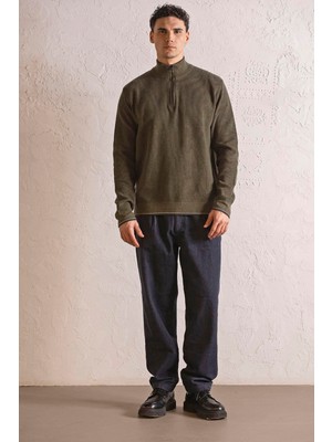 gmg firenze Dik Yaka Petek Jakarlı Fermuarlı Erkek Kazak