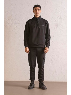 gmg firenze Dik Yaka Fermuar ve Çıtçıt Detaylı Erkek Sweatshirt