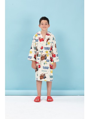 Özdilek Lisanslı Kapüşonlu Çocuk Bornozu 7/8 Yaş-Cars Springs Krem