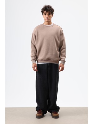 Vamos Basic Oversize Yıkamalı Sweatshirt Kahve