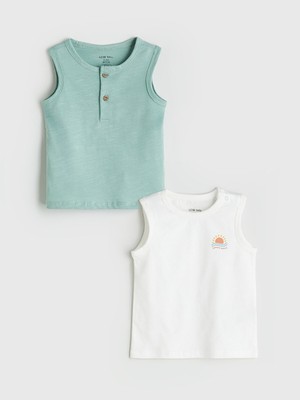 Lc Waikiki Yeni Sezon Bisiklet Yaka Baskılı Erkek Bebek Atlet 2'li