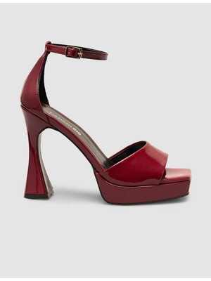 Cabani Platform Topuklu Bordo Bantlı Kadın Ayakkabı