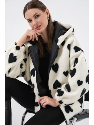 Kapüşonlu Peluş Ceket 5236 - Ekru