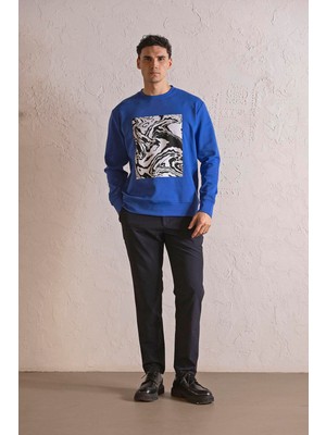 gmg firenze Bisiklet Yaka Siyah-Beyaz Baskılı Erkek Sweatshirt