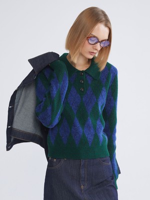 Lc Waikiki Yeni Sezon Polo Yaka Baklava Desenli Kadın Triko Kazak