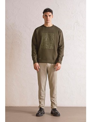 gmg firenze Bisiklet Yaka Kabartma Baskılı Erkek Sweatshirt