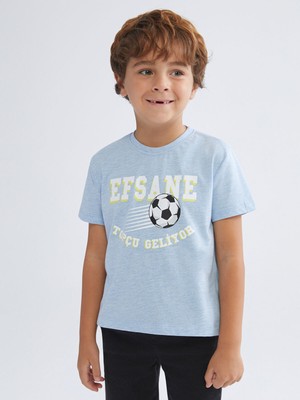 Lc Waikiki Yeni Sezon Bisiklet Yaka Slogan Baskılı Erkek Çocuk Tişört