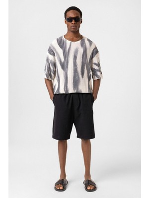 Vamos Yıkamalı Oversize Triko Tişört Siyah