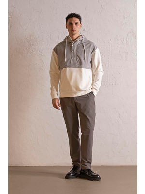gmg firenze Kapüşonlu Fermuar ve Çıtçıt Detaylı Garnili Erkek Sweatshirt