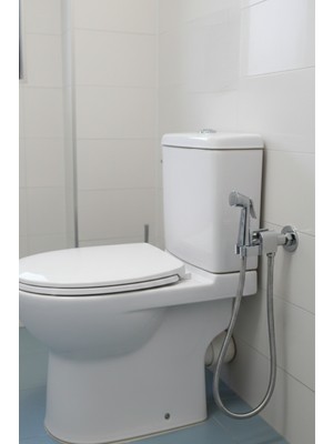 Krom Kaplama Tabancalı Taharet Musluğu Seti | Spiralli Paslanmaz Çelik Hortum Taharetmatik