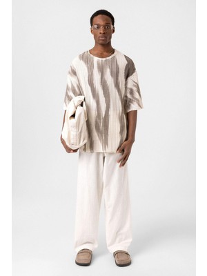 Vamos Yıkamalı Oversize Triko Tişört Kahve