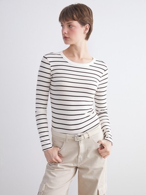 Lc Waikiki Yeni Sezon Bisiklet Yaka Çizgili Kadın Body