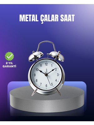 DecoTech Yuvarlak Gümüş Dekoratif Işıklı Masa Üstü Saat Alarmlı Sessiz Çalışma