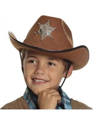 Senson Çocuk Kovboy Şapkası - Vahşi Batı Kovboy Şerif Şapkası Kahve Renk - Lisinya