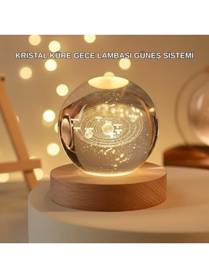 DecoTech USB Bağlantılı Işıklı Kristal Küre Modern Ahşap Tabanlı Dekor