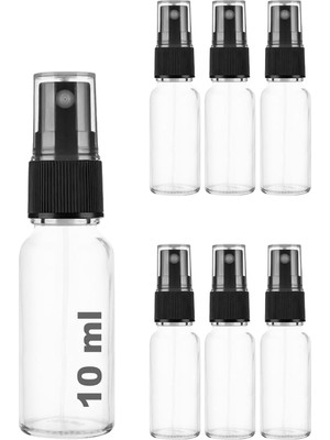 Braventa Collection 10 ml Siyah Spreyli Şeffaf Cam Şişe 10 cc Sızdırmaz Kapaklı Fısfıs Beyaz Cam Şişe 6 Adet