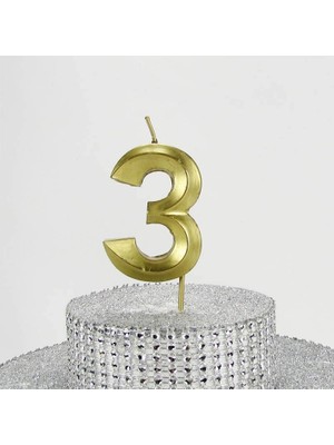 Braventa Collection Parti Vitrini 3 Üç Rakamlı Gold (Altın) Mum 6.5 cm