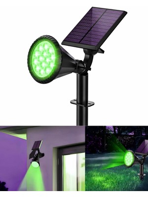 Braventa Collection Forlife Yeşil 18 LED Spot Güneş Enerjili Bahçe Aydınlatma Lambası, Fotoselli, Spike Aplik, 18W Su Ge