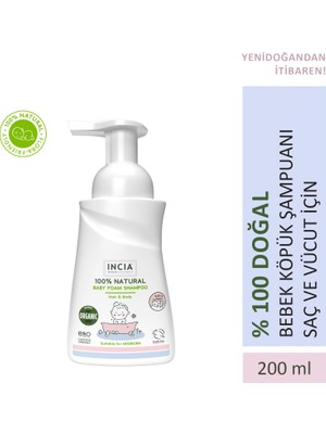 INCIA %100 Doğal Organik Sertifikalı Bebek Köpük Şampuanı Saç Vücut Lavanta Konak Önleyici Yenidoğan 200 ml