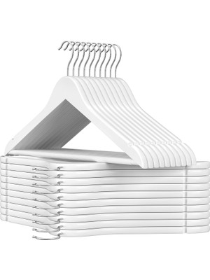 Braventa Collection Ahşap Elbise Askısı, 20'li Set, Masif Ahşap Askılar, Omuz Bölgesinde Çentikler, Kaymaz Pantolon Çubu