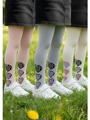 Pink Bunny %80 Pamuklu 3'lü Avantaj Paketi: Kız Çocuk 3 Kalp Desenli Pamuklu Külotlu Çorap Seti