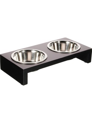 Braventa Collection Ahşap Standlı Ikili Çelik Mama & Su Kabı Seti 200 ml