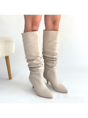 SEPET365 Zelya Bej Cilt Topuklu Çizme