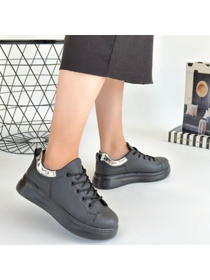 SEPET365 Sofio Siyah Cilt Bağcıklı Spor Ayakkabı